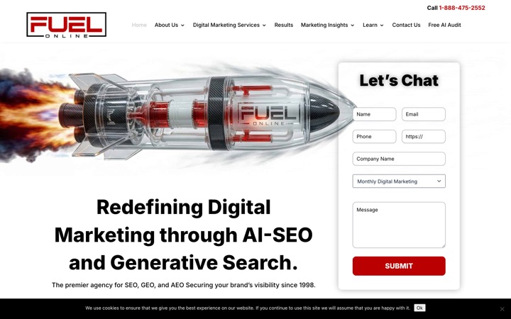 Fuel Online homepage screenshot — AEO and GEO agency for M&A advisors