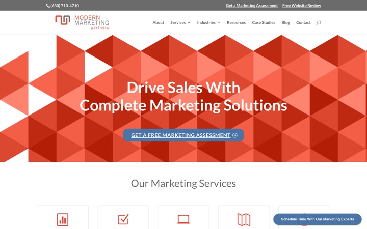 Modern Marketing Partners homepage screenshot — AEO and GEO agency for M&A advisors