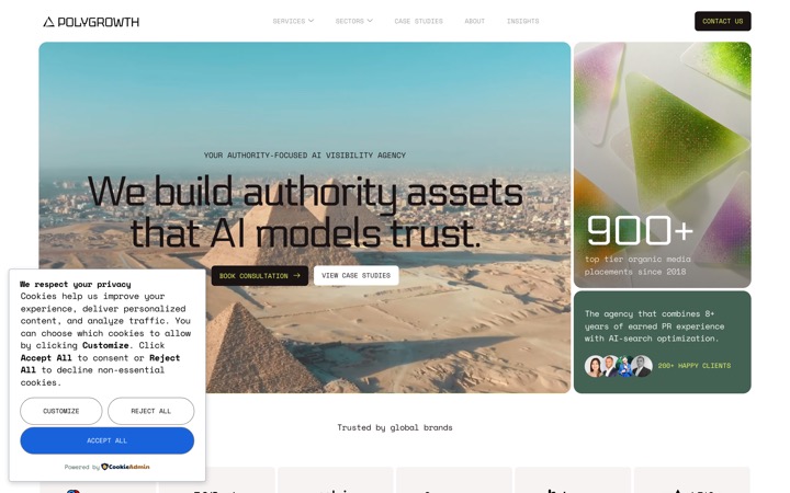Polygrowth homepage screenshot — AEO and GEO agency for M&A advisors